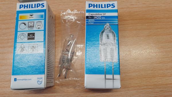 Philips Halogen-Stiftsockellampe Capsuleline klar GY6,35 12 Volt 75 Watt