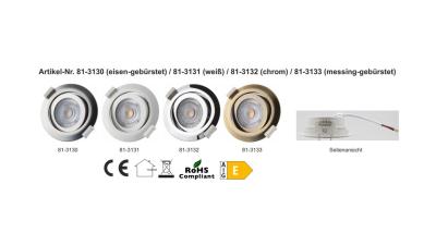 LED Einbauleuchte Plano, 81-3131, weiss, 30mm Einbautiefe, direktanschluss an 230V, dimmbar.