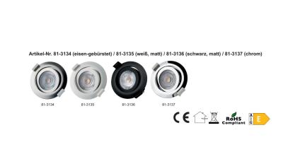 LED Einbauleuchte Plano, 81-3136,  scharz-matt, 30mm Einbautiefe, direktanschluss an 230V, dimmbar.
